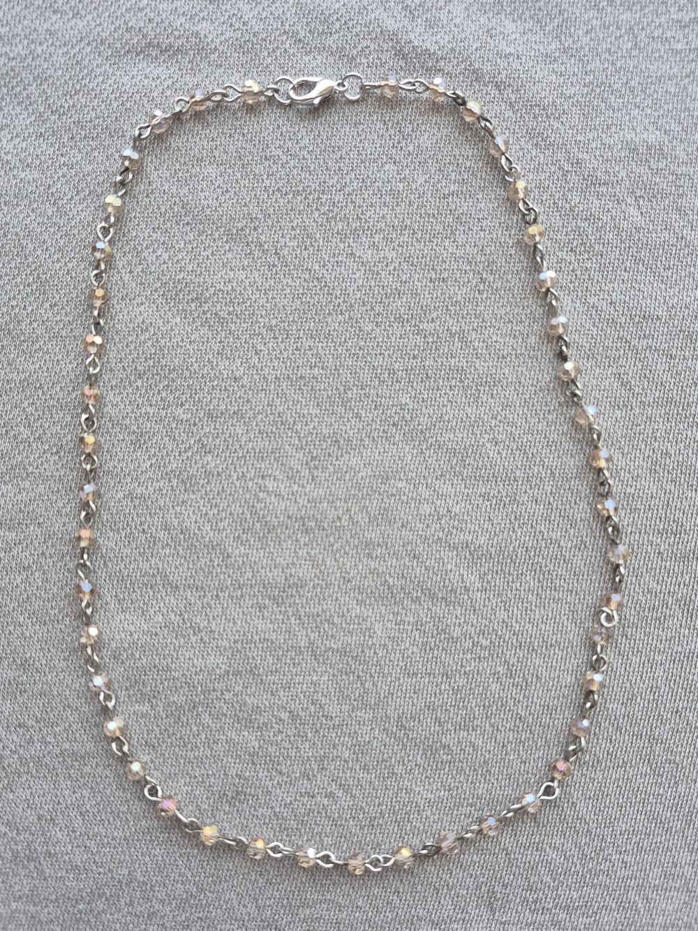 Delicate Crystal Bead Silver Necklace - Iridescent